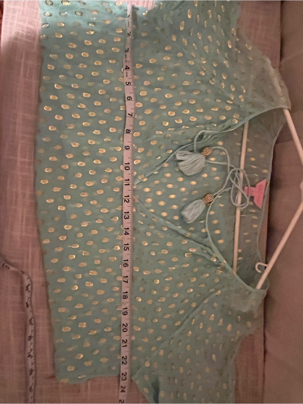 Lilly Pulitzer Silk Metallic Polka Dot Tassel Top Sheer Boho Blouse L - Picture 10 of 10